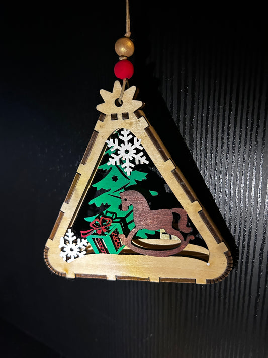 Layered rocking horse ornament
