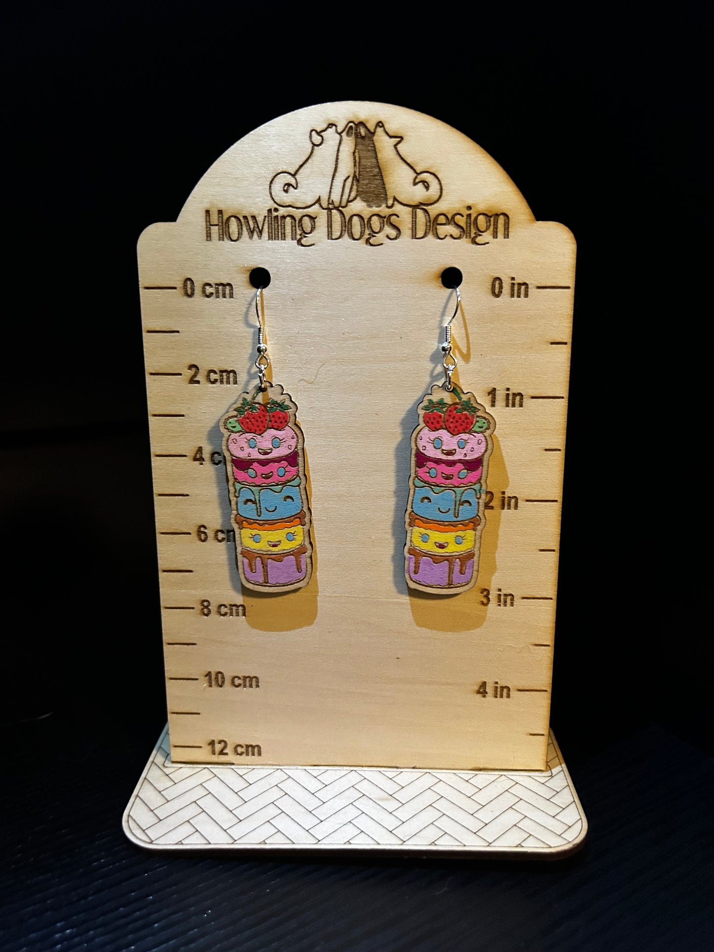 Layered cake earrings strawberry kiwi topper