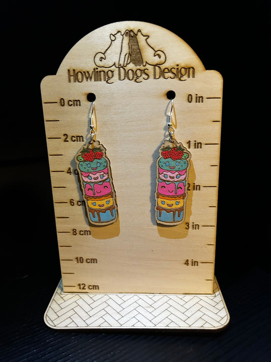 Layered cake earrings strawberry kiwi topper