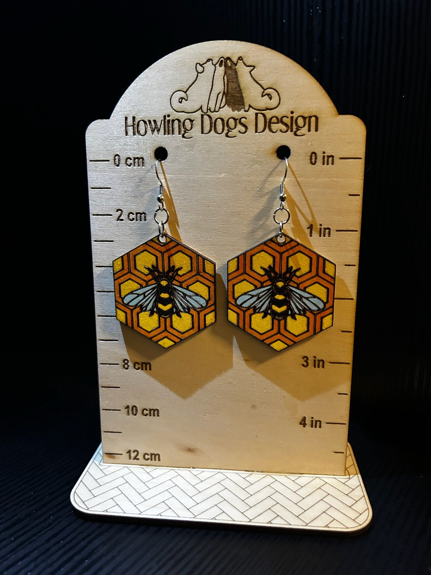 Bee on honeycomb earrings