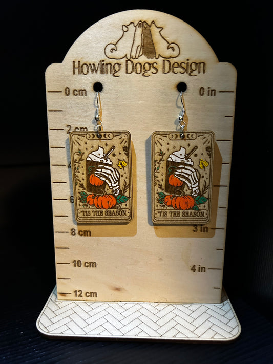 Tis the Season Fall Pumpkin Drink Tarot Style Earrings