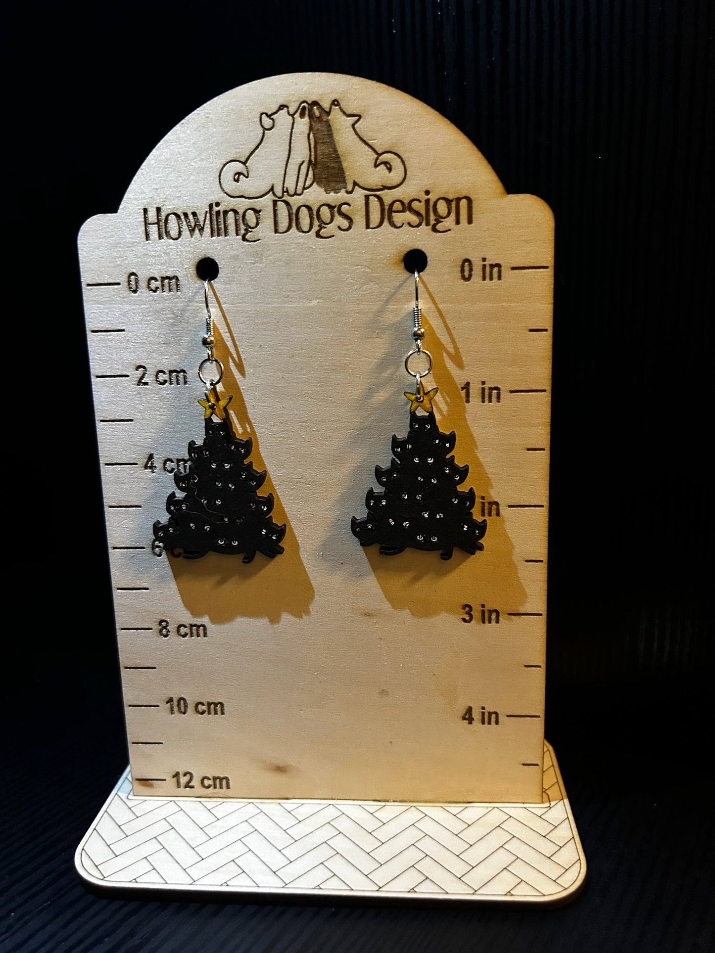 Black cat tree earrings